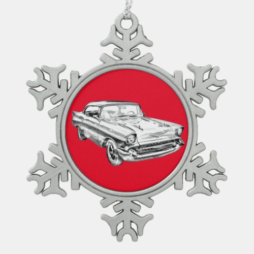 1957 Chevy Bel Air Classic Car Illustration Snowflake Pewter Christmas Ornament
