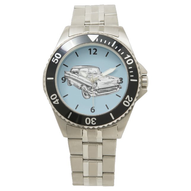 1957 Chevy Bel Air Classic Car Illustration Watch (Front)