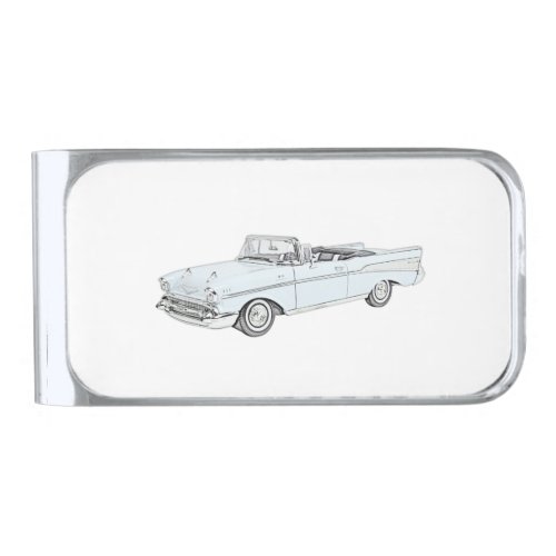 1957 Chevy Bel Air Convertible Silver Finish Money Clip