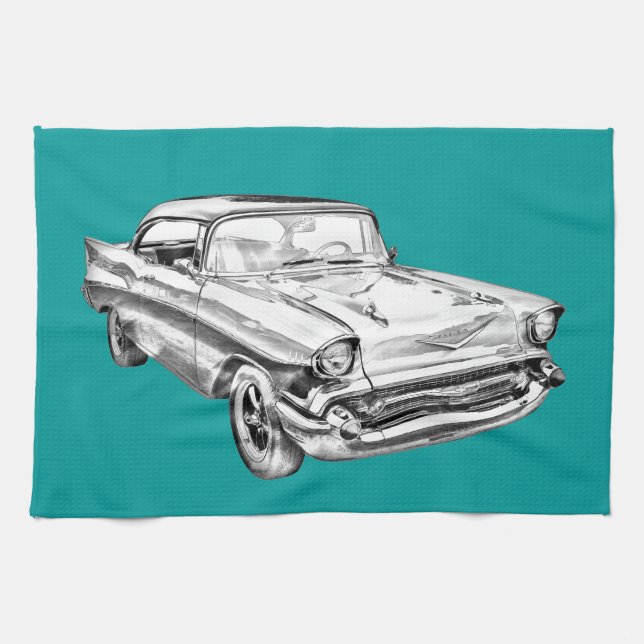 1957 Chevy Bel Air Illustration Kitchen Towel (Horizontal)
