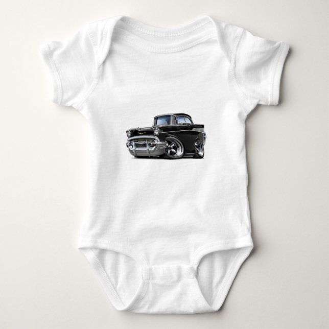 1957 Chevy Belair Black Hot Rod Baby Bodysuit (Front)