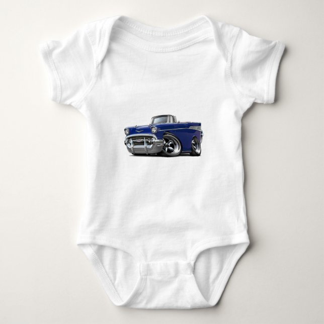 1957 Chevy Belair Dark Blue Convertible Hot Rod Baby Bodysuit (Front)