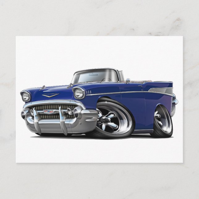 1957 Chevy Belair Dark Blue Convertible Hot Rod Postcard (Front)