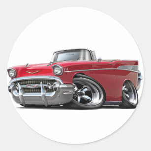 1957 Chevy Belair Red Convertible Hot Rod Classic Round Sticker