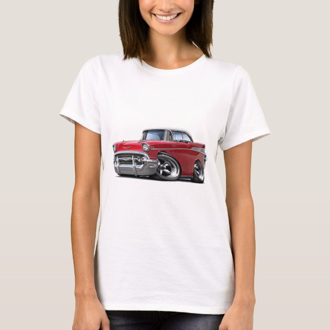 1957 Chevy Belair Red-White Car T-Shirt (Front)
