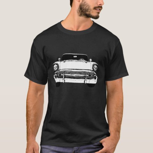 1957 Chevy Black And White T_Shirt