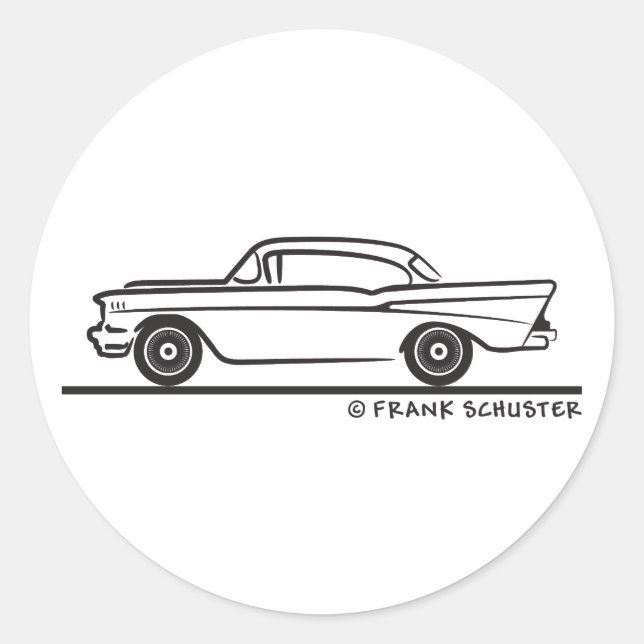 1957 Chevy Hardtop Coupe Classic Round Sticker (Front)