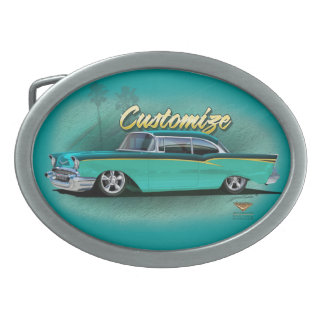 1957 chevy hot rod belt buckle customize torquois