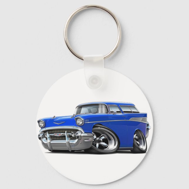 1957 Chevy Nomad Blue Hot Rod Keychain (Front)