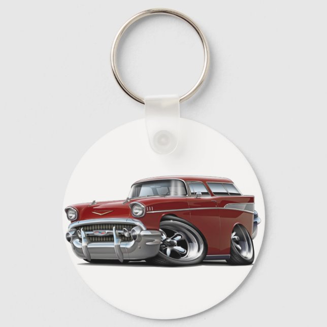 1957 Chevy Nomad Maroon Hot Rod Keychain (Front)