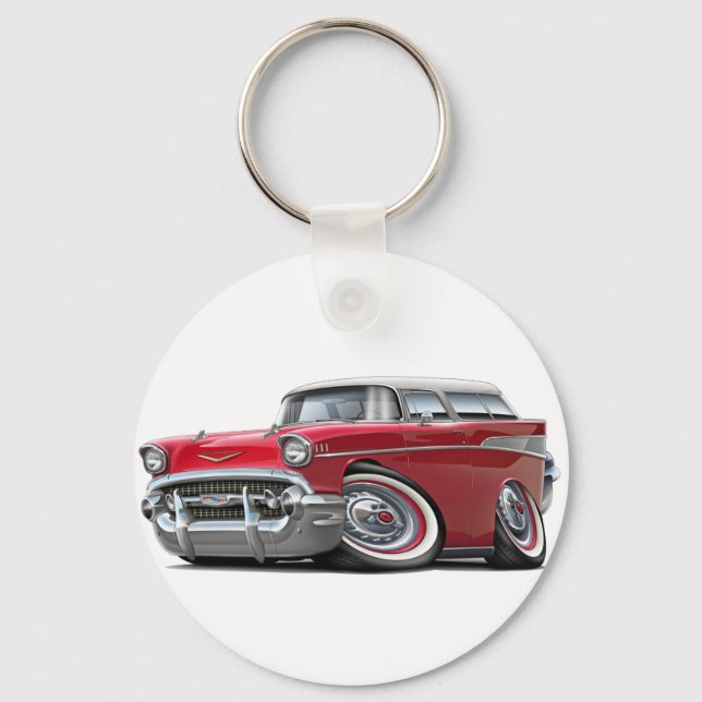 1957 Chevy Nomad Red-White Car Keychain (Front)