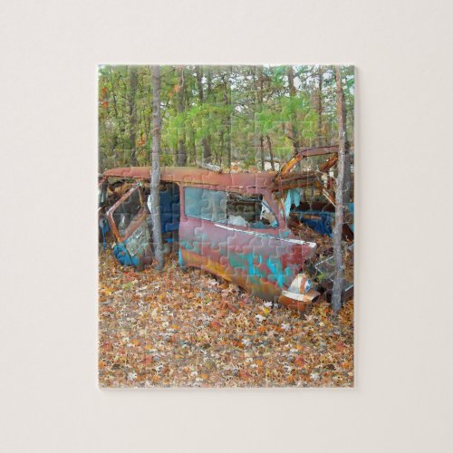 1957 Chevy Nomad Rusting in Wooded Junkyard Jigsaw Puzzle