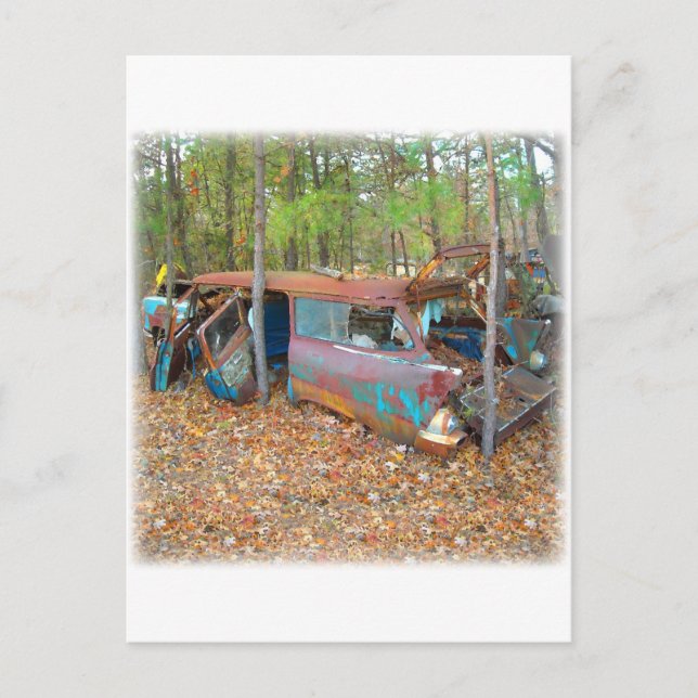 1957 Chevy Nomad Rusting in Wooded Junkyard Postcard (Front)
