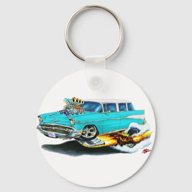 1957 Chevy Nomad Turquoise Car Keychain (Front)