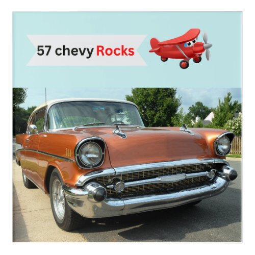 1957 classic chevy car and airplane  acrylic print