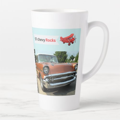 1957 classic chevy car and airplane  latte mug