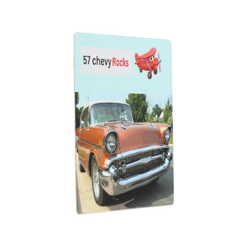 1957 classic chevy car and airplane   metal print