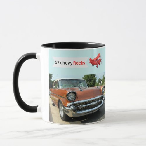 1957 classic chevy car and airplane mug