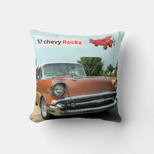 1957 classic chevy car and airplane   throw pillow