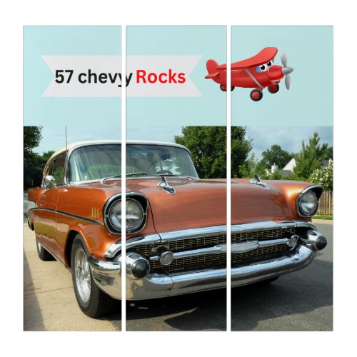 1957 classic chevy car and airplane  triptych