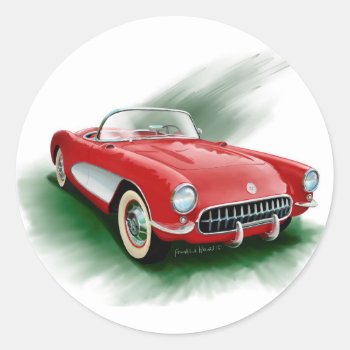 1957 Corvette Classic Round Sticker by buyfranklinsart at Zazzle