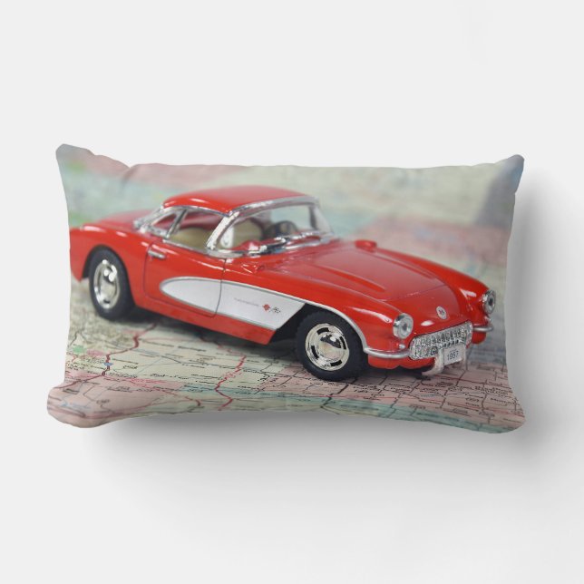 1957 Corvette on road map Lumbar Pillow (Front)