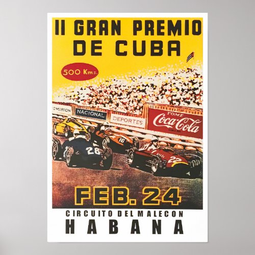1957 Cuba Grand Prix vintage car racing Poster