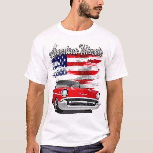 1957 Red and White American Muscle Chevy Bel Air T_Shirt