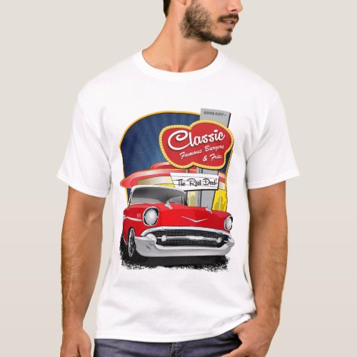 1957 Red and White Drive In Diner Chevy Bel Air T_Shirt