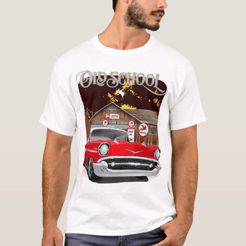 1957 Red and White Old School Chevy Bel Air T_Shirt