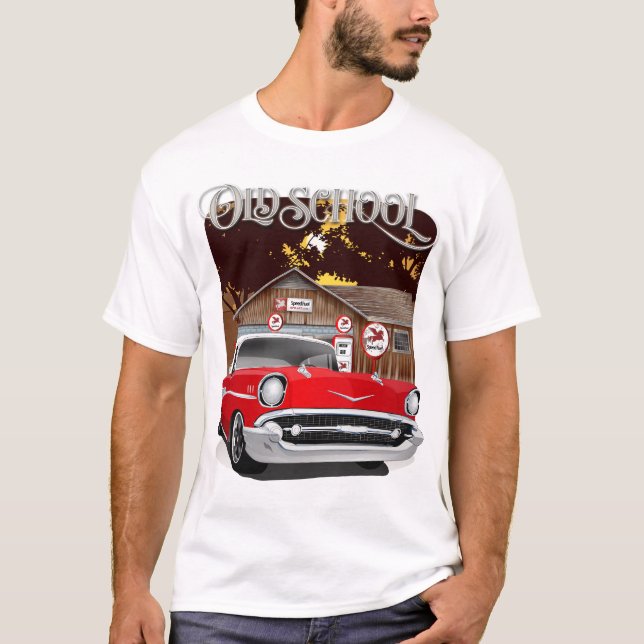 1957 Red and White Old School Chevy Bel Air T-Shirt (Front)