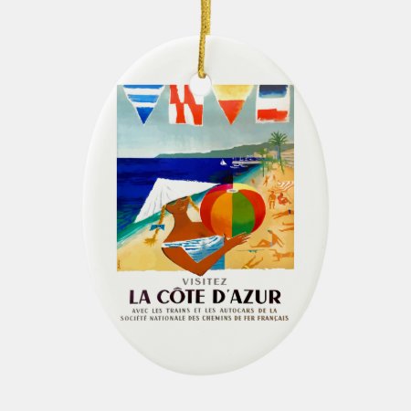 1957 Visitez La Cote D’azur French Travel Poster Ceramic Ornament