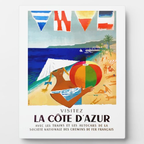 1957 Visitez La Cote DAzur French Travel Poster Plaque