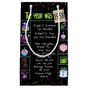 1958 Birth Year Trivia on Black Small Gift Bag