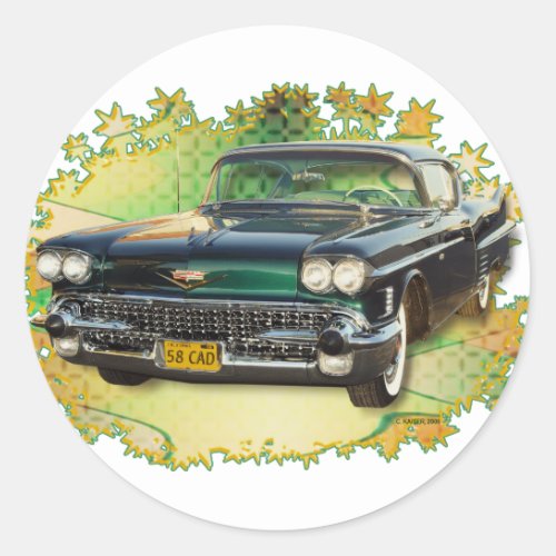 1958 CADILLAC 2 CLASSIC ROUND STICKER