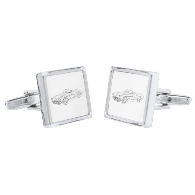 1958 Chevy Corvette Silver Cufflinks (Angled)