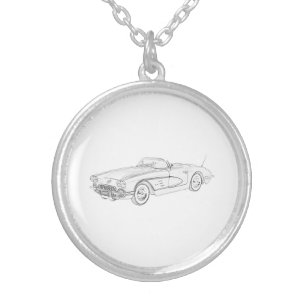 1958 Chevy Corvette Silver Plated Necklace