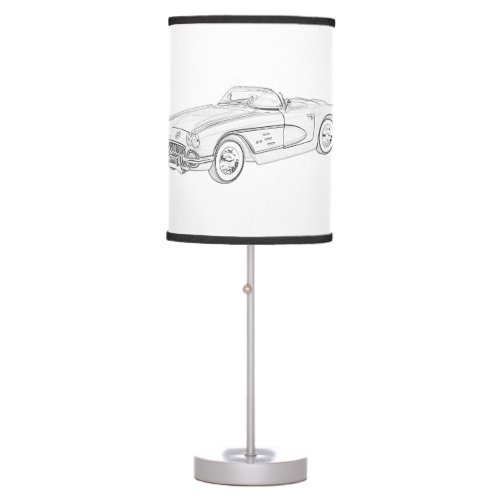 1958 Chevy Corvette Sports Car Roadster Drawing Table Lamp