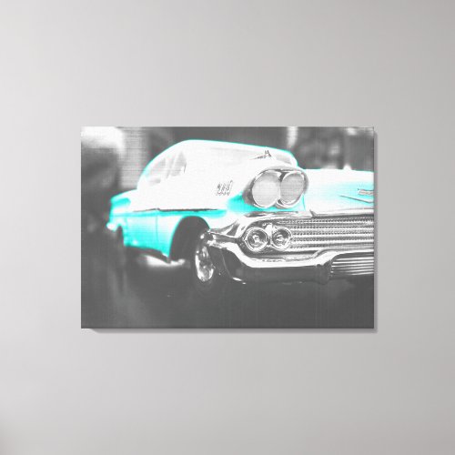 1958 chevy impala bright blue canvas print