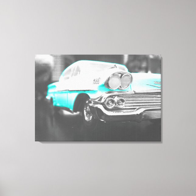 1958 chevy impala bright blue canvas print (Front)