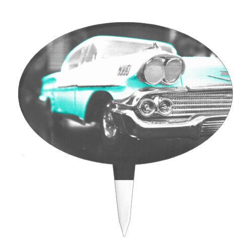 1958 chevy impala bright blue classic car cake topper