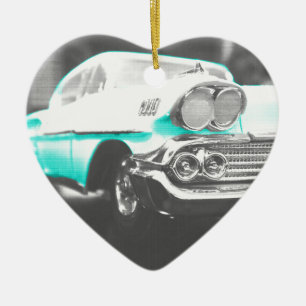 1958 chevy impala bright blue classic car ceramic ornament