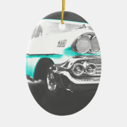 1958 chevy impala bright blue classic car ceramic ornament