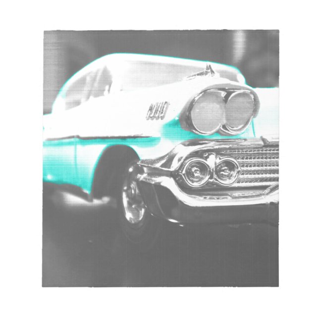 1958 chevy impala bright blue classic car notepad (Front)