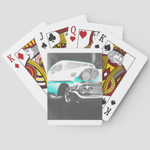 1958 chevy impala bright blue classic car poker cards