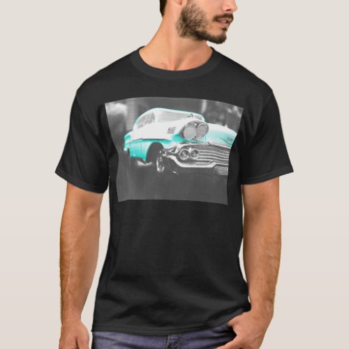 1958 chevy impala bright blue classic car T-Shirt