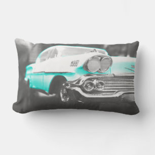 1958 chevy impala bright blue lumbar pillow