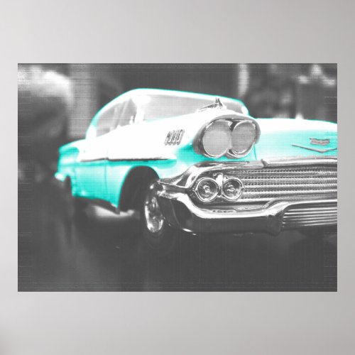 1958 chevy impala bright blue poster