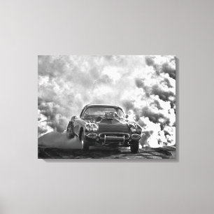 1958 corvette burn out canvas print