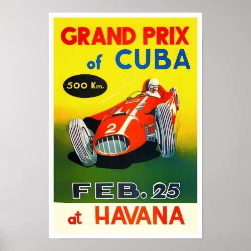 1958 Havana Cuba Grand Prix vintage racing Poster